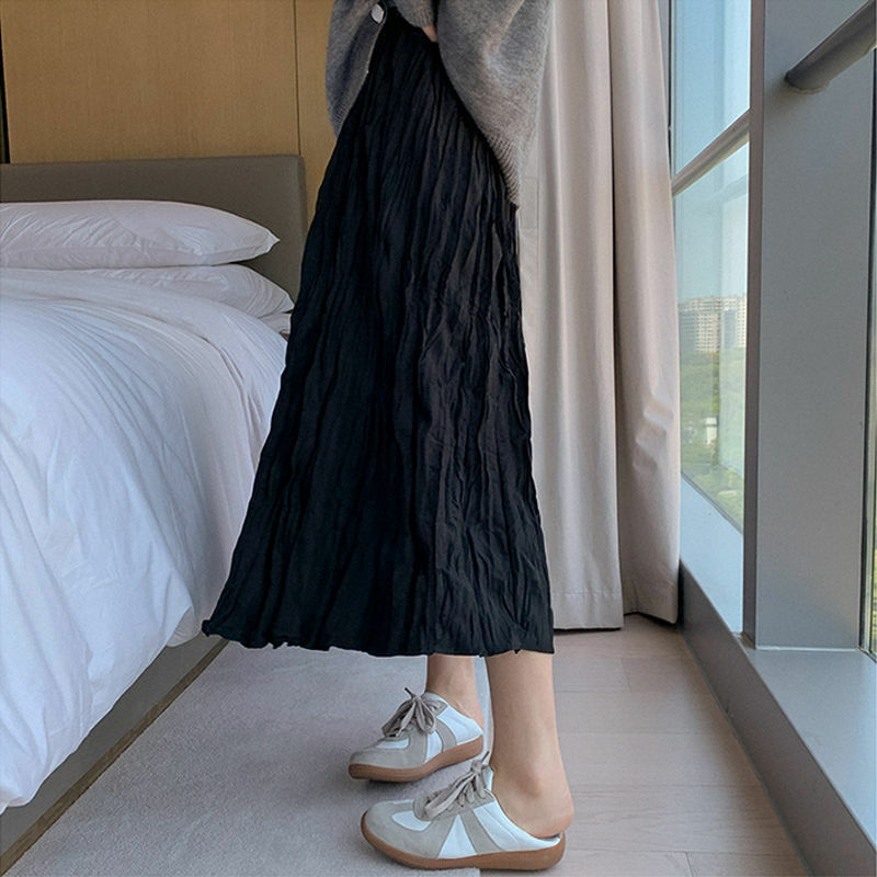 Gonne donna Design solido Midi pieghe All-match stile coreano tempo libero vita alta quotidiano femminile più nuovo irregolare elegante accogliente Faldas