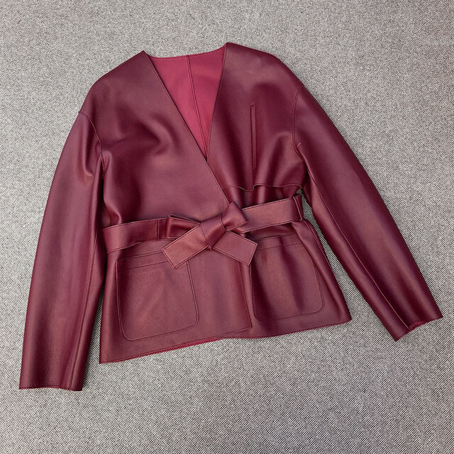 เสื้อแจ็คเก็ตหนังแท้ผู้หญิงแบรนด์หรู Designer แฟชั่นเกาหลี Vintage หนัง Sheepskin แท้ Blazer สุภาพสตรี Coats Outwear