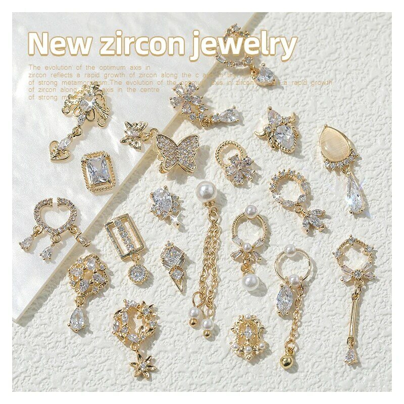 Hniux 2 Stuks 3D Metalen Zirkoon Nail Art Sieraden Japanse Parel Hanger Decoraties Top Kwaliteit Crystal Manicure Diamond Charms