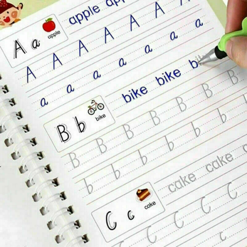 4 pces crianças educação precoce magia escrita adesivo mão reutilizável lettering caligrafia com canetas aprendizagem conjunto