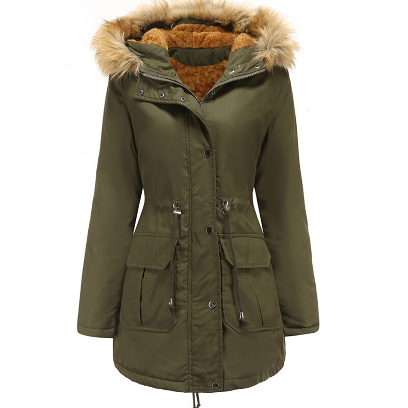 アライグマの毛皮のフード付きジャケット,女性用の厚くて丈夫な綿のニットジャケット,暖かい冬の衣服,長いルーズフィット,2021