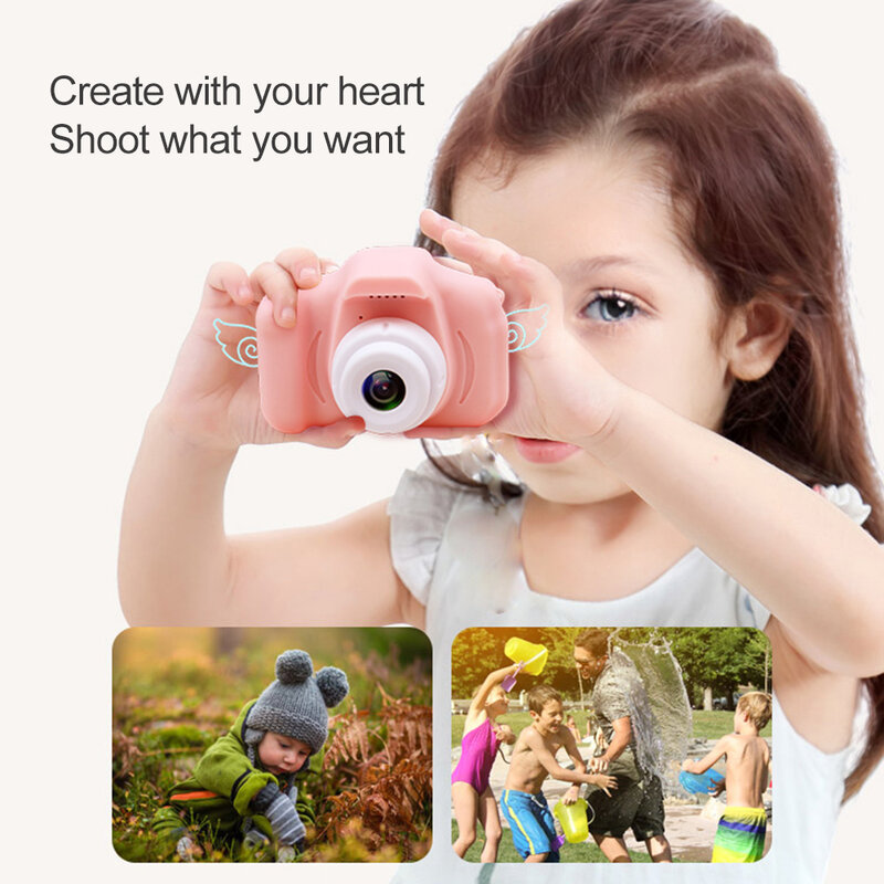 Mini câmera digital recarregável com desenhos animados, câmera hd 1080p com 2 tamanhos animados, acessório para fotografia ao ar livre para presente de aniversário de criança