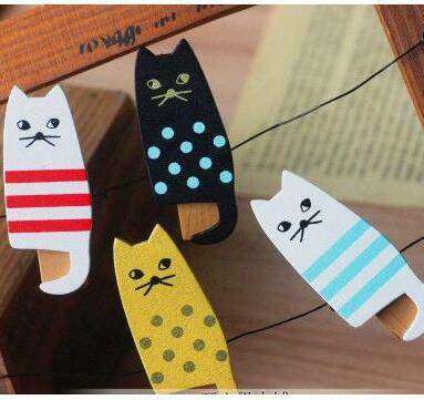 4 unids/lote de Clips de madera de gato Kawaii, papel fotográfico, Clips para manualidades, decoración de fiesta