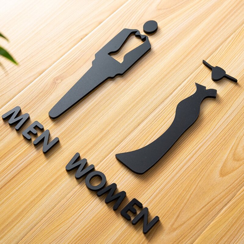 Tanda Toilet Simbol Akrilik untuk Pria, Kantor, Rumah, Pekerjaan Restoran (Hitam)