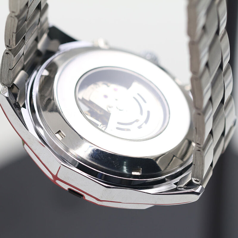 Reloj de pulsera de acero inoxidable para hombre, reloj mecánico automático, esfera de esqueleto hueco, moda masculina, esfera grande