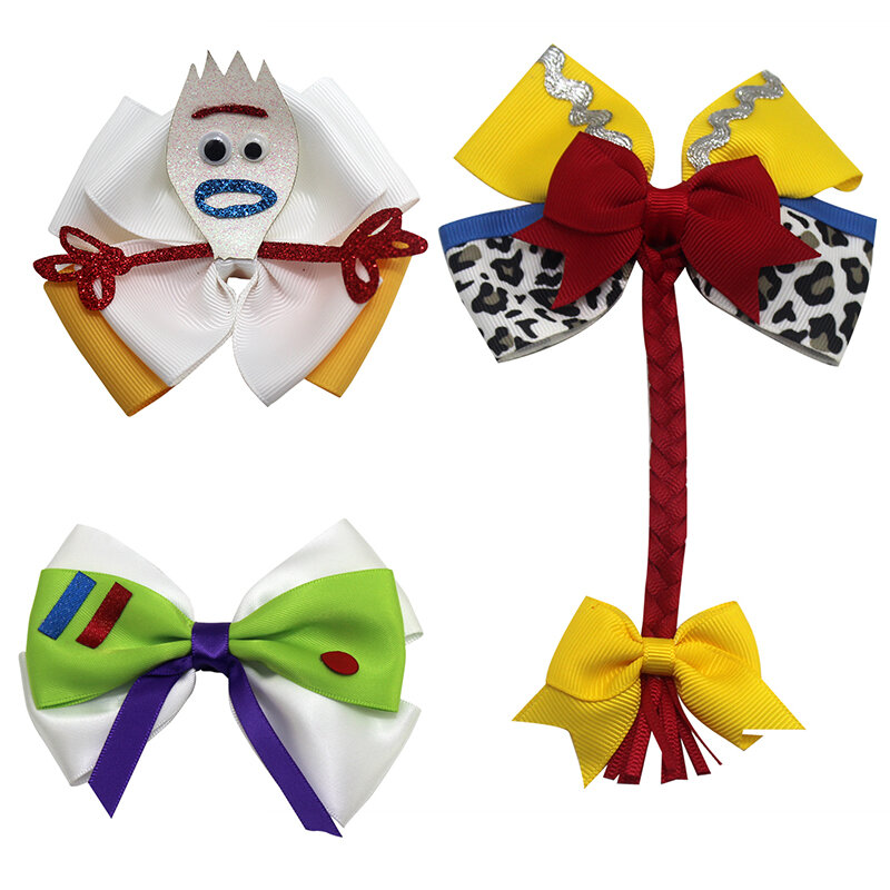 cartoon forky toy storys hair bows Double Layer Glitter Hair Clips Bowknot Hairpins Princess Headwear for girls Hair Accessories