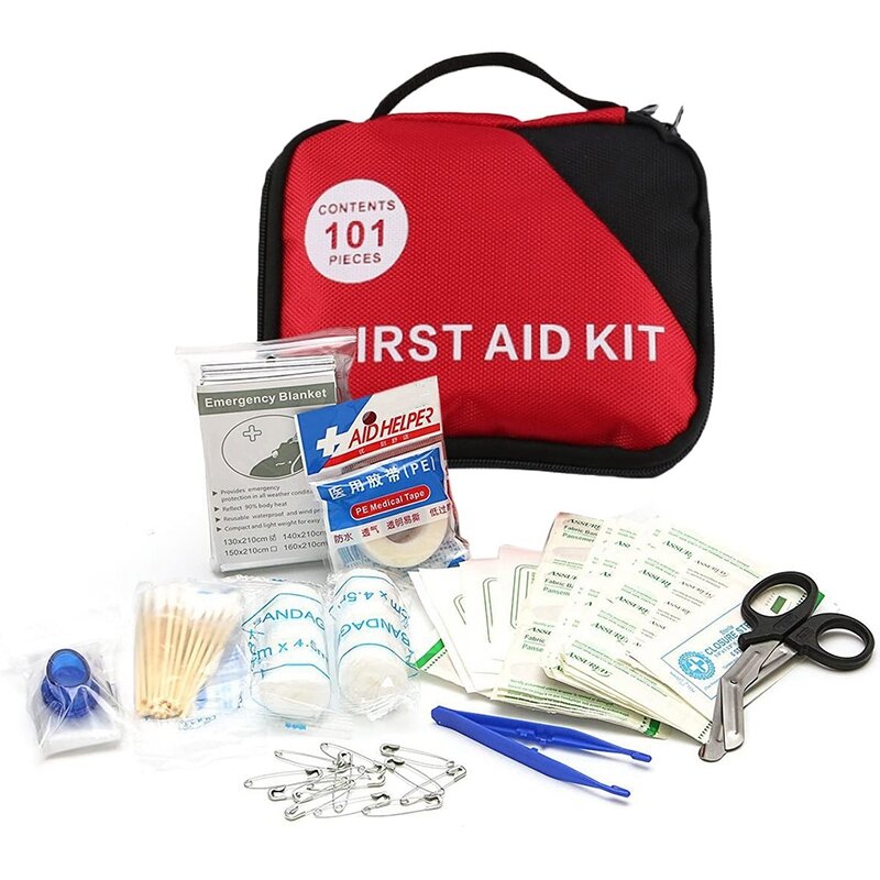 Kit de primeros auxilios de emergencia completo portátil AMS-101 uds, incluye tijeras de algodón, vendas de emergencia para Hikin en casa