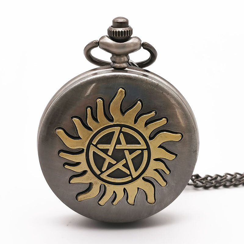 W stylu Vintage Steampunk żółty Pentagram kieszonkowy zegarek kwarcowy męski zegarek kieszonkowy łańcuszek wisiorek naszyjnik męski zegarek damski zegar na prezent