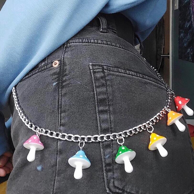 New Cute Colorful Mushroom Pendant Keychain For Women Girl Vintage Harajuku Punk Cool Plant Waist Pants Key Chain Trendy Jewelry