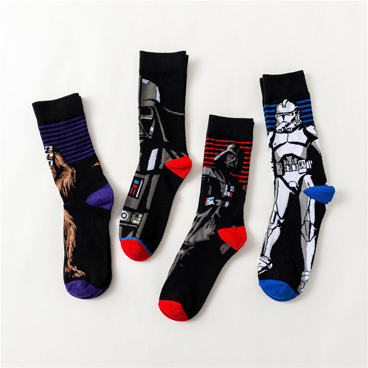 4 Pairs Star Wars Movie Cotton Long socks Master Yoda R2-D2 Cosplay Socks Wookiee Jedi Knight Novelty Men's Women's Socks