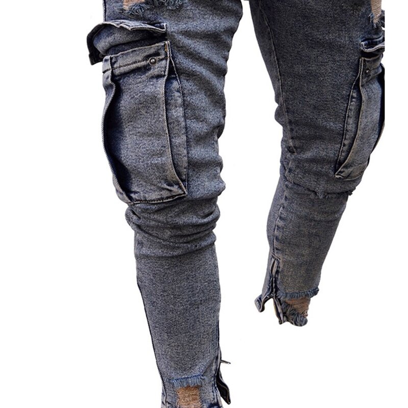 Gorące modne dżinsy męskie Hip Hop fajne w stylu streetwear Biker stałe z dziurami obcisłe dżinsy rurki Slim Fit męskie ubrania dżinsy rurki 11.21