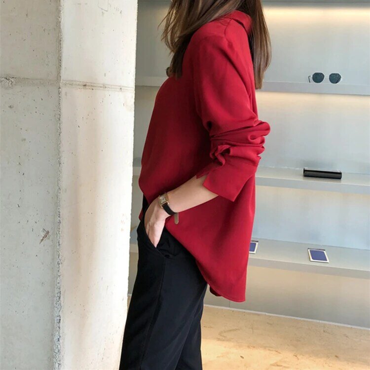 Blusa informal con botonadura única para mujer, blusa holgada de estilo minimalista para oficina, Tops BL1838 2021