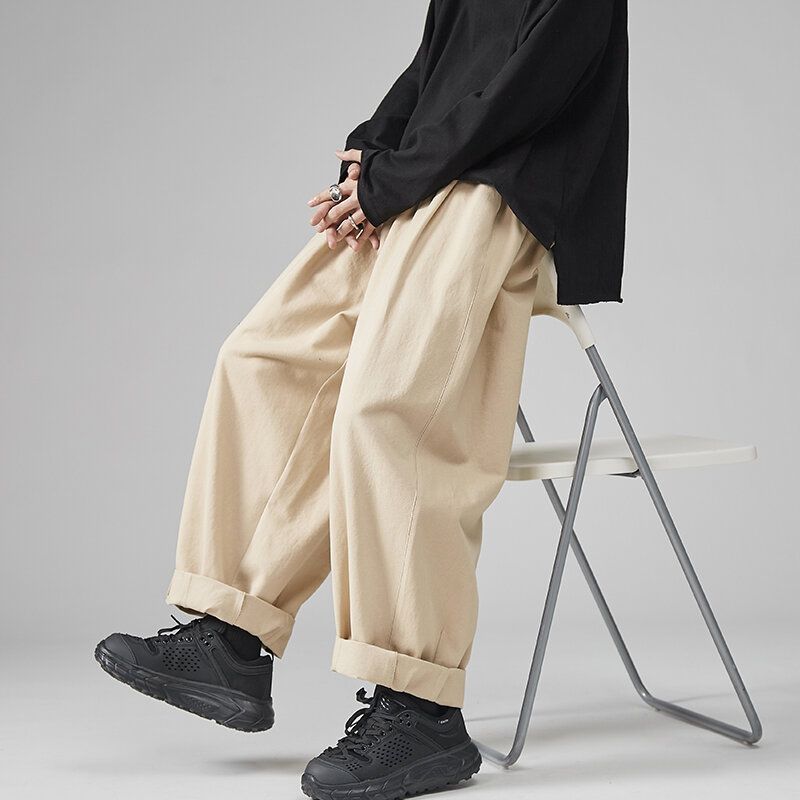 Мужские повседневные брюки оверсайз, однотонные хлопковые брюки, модные мужские штаны для бега, Корейская уличная одежда, винтажные, 5XL, 2024