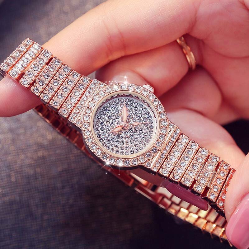 Reloj de cuarzo de lujo para mujer, cronógrafo de oro de 18K, reloj de pulsera con diamantes, venta al por mayor