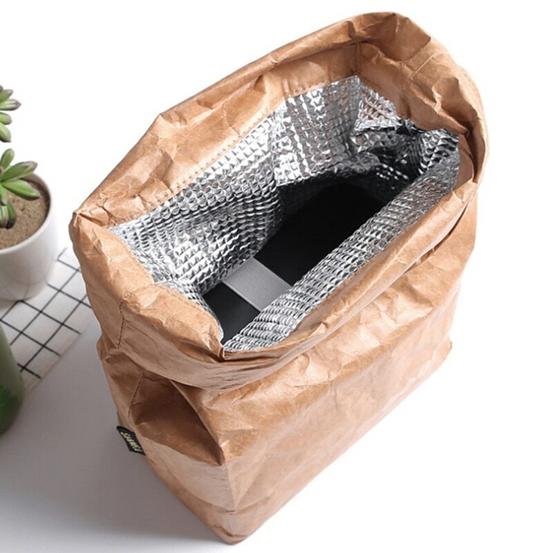 Bolsas de papel marrón con aislamiento para el almuerzo, bolsa grande reutilizable para adultos, Trabajo, Oficina, niños, escuela, 1 ud.