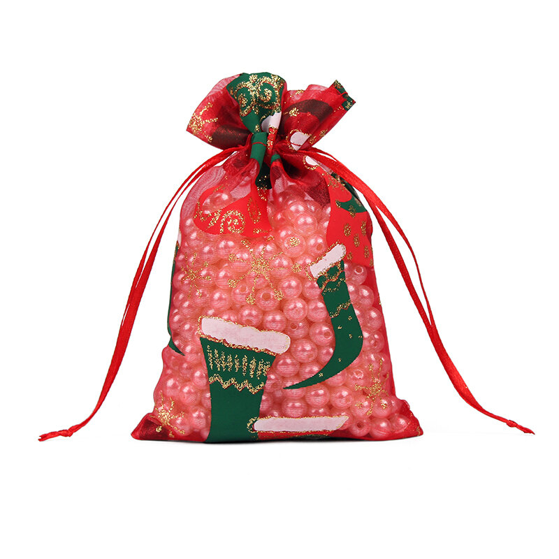 Bolsa de regalo de Organza con cordón de Navidad para mujer, bolsa de regalo de Chocolate con concha de caramelo de boda para fiesta, 10x15cm, 13x18cm, 50 piezas