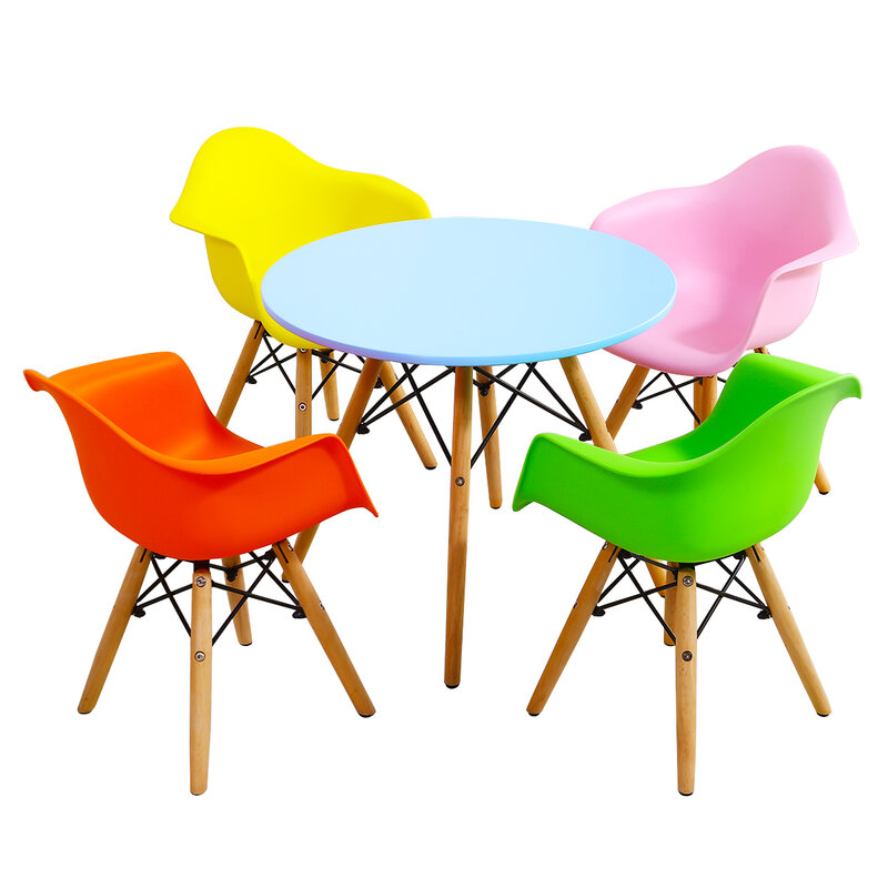 Conjunto infantil de mesa e 4 cadeiras, 5 peças, mesa de jantar e sala de jantar, com 4 cadeiras, coloridas