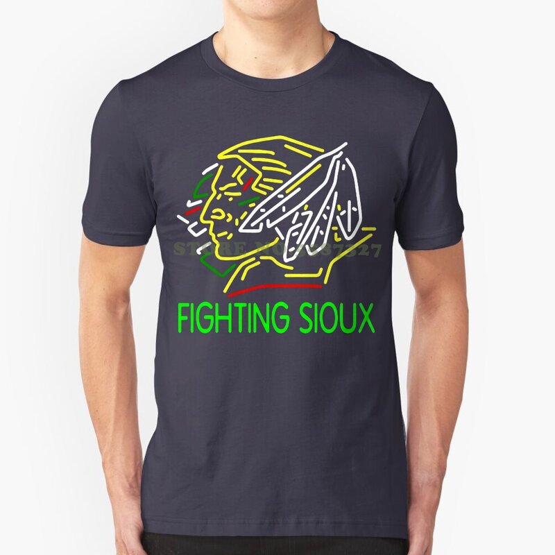 Men's Fighting Sioux Print algodão manga curta camiseta, camiseta masculina