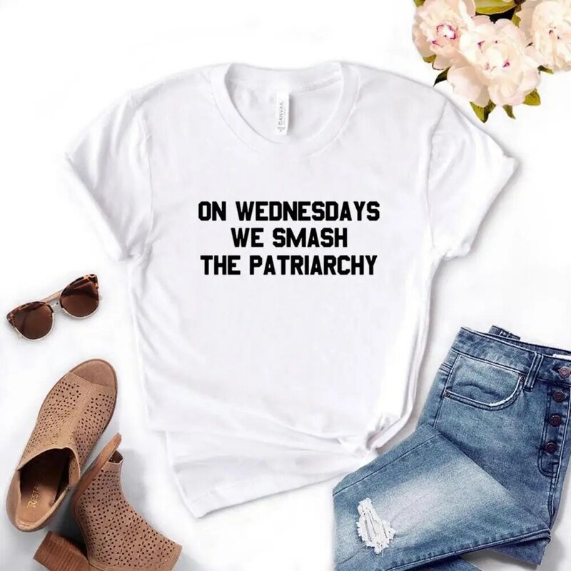 水曜日の私たちはスマッシュ家父長制女性 Tシャツ綿カジュアルおかしいの Tシャツトップ Tシャツヒップスター 6 色 NA-567