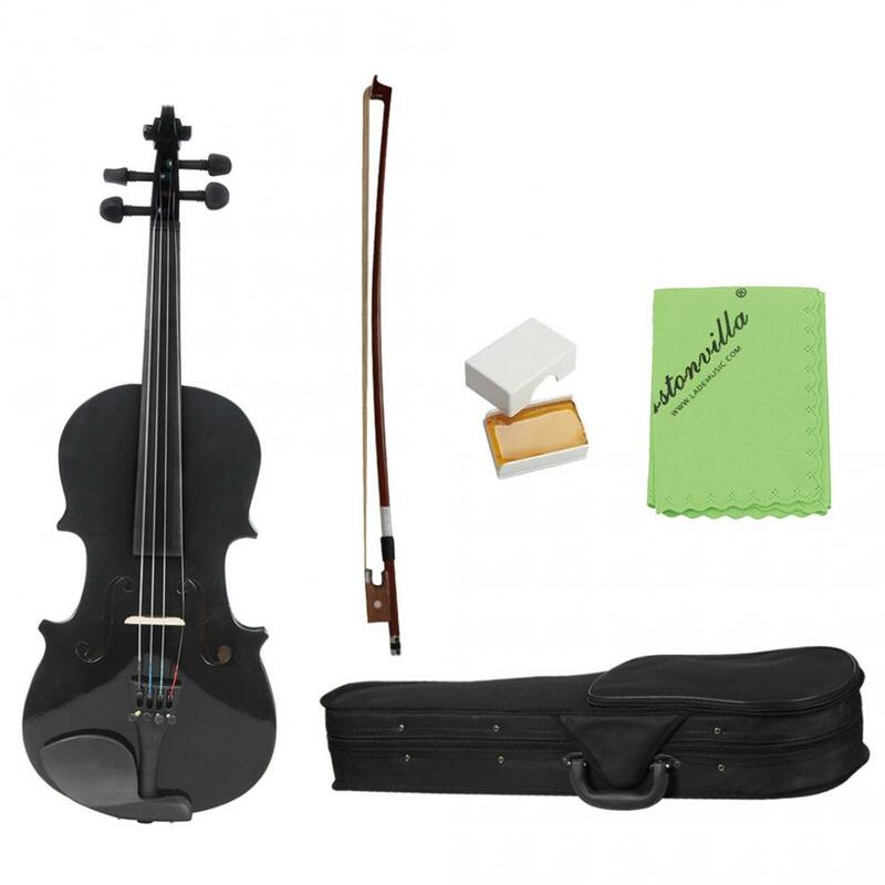 Violino acustico leggero nero Full Size 4/4 con custodia e fiocco e colofonia per principianti di violino