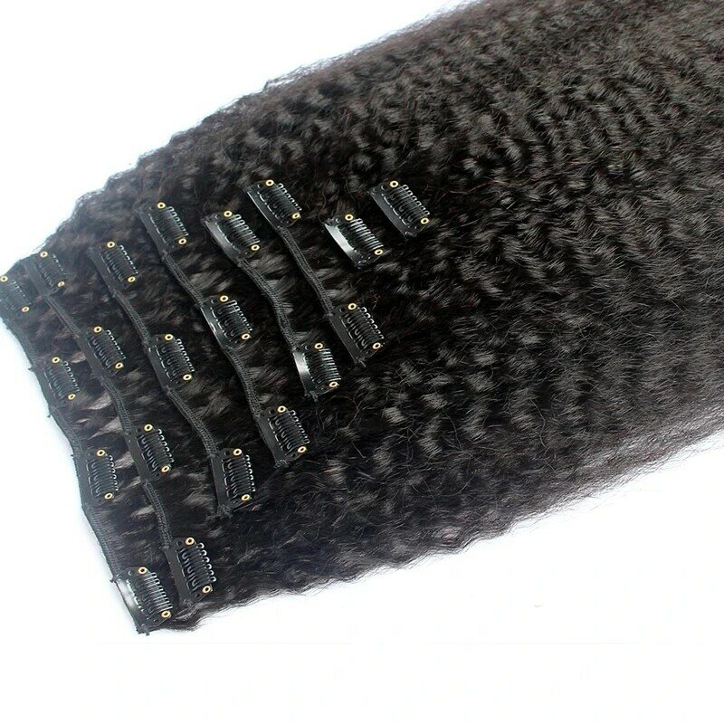 Кудрявые прямые накладные человеческие волосы Yaki, прямые бразильские человеческие волосы без повреждения кутикулы, 8 шт., 200 г, полный наконечник для черных женщин