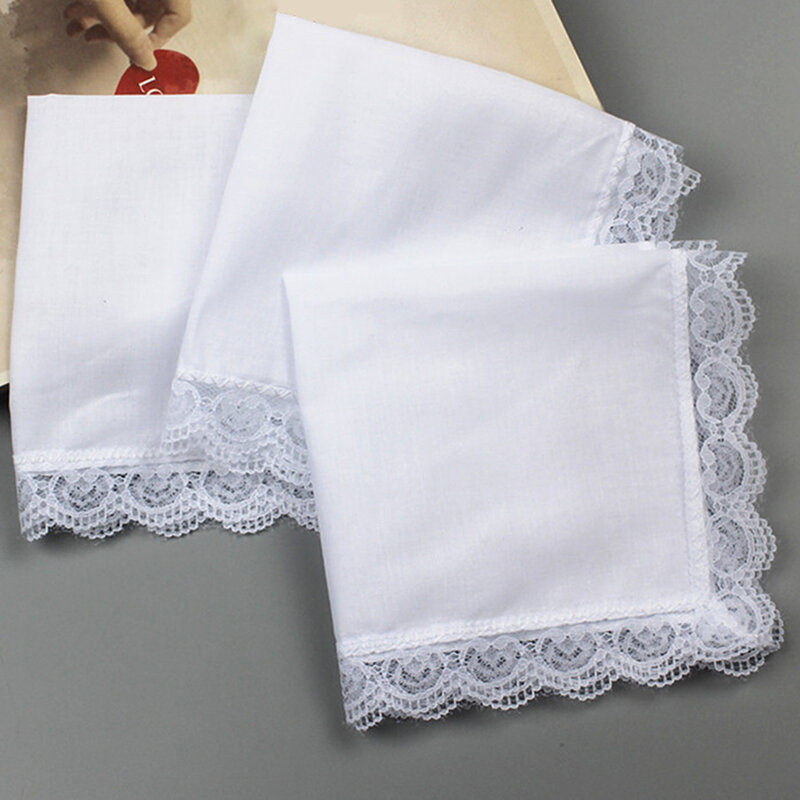 Pañuelo de encaje de algodón blanco para mujer, pañuelos de fiesta, boda, Vintage, 5/10 piezas