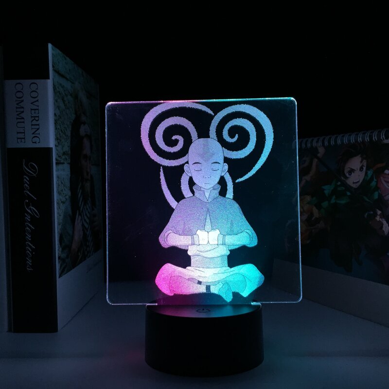 Avatar monge o último airbender anime figura aang led night light para presente de aniversário decoração do quarto remoto colorido manga lâmpada led