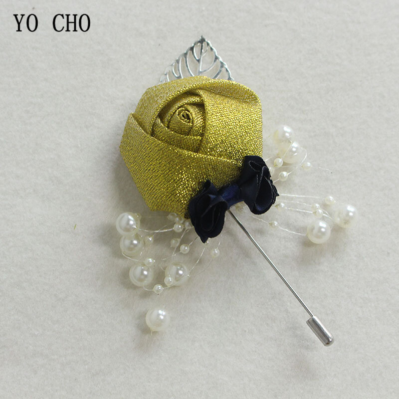 YO CHO Boutonniere 남성용 인조 실크 꽃, 수제 핀, 간단한 웨딩 파티 장식, 신랑 들러리