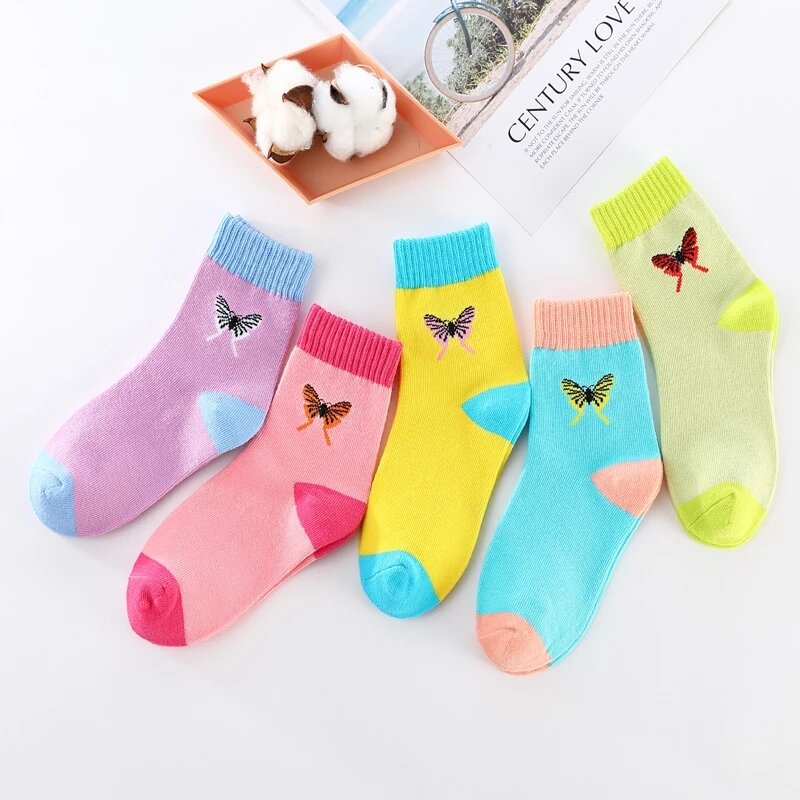 2020 новые носки для девочек, хлопковые осенне-зимние носки ярких цветов с милыми бабочками для девочек, детские Студенческие Носки