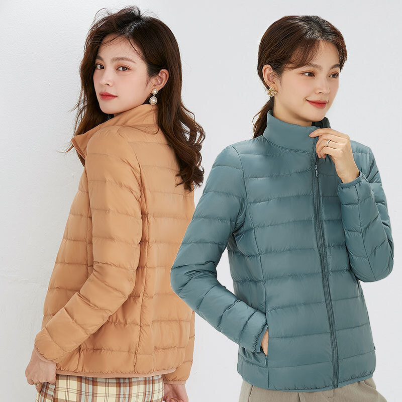 2021 New Women Coat Autumn Winter 90% White Duck Down Jacket 12 Colors Warm Slim Zipper Stand Collar Fashion Light Down Coat