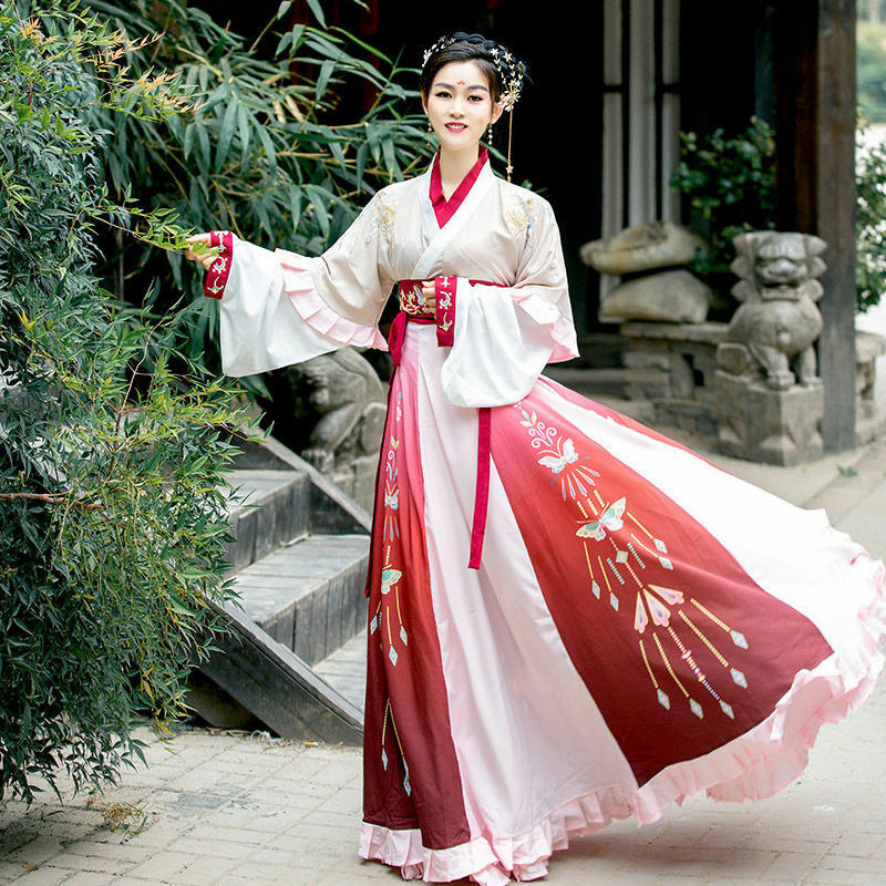 Vestido tradicional chino Hanfu rojo para mujer, vestidos de hadas de baile folclórico, trajes Vintage, trajes de escenario antiguo, trajes de princesa para niñas