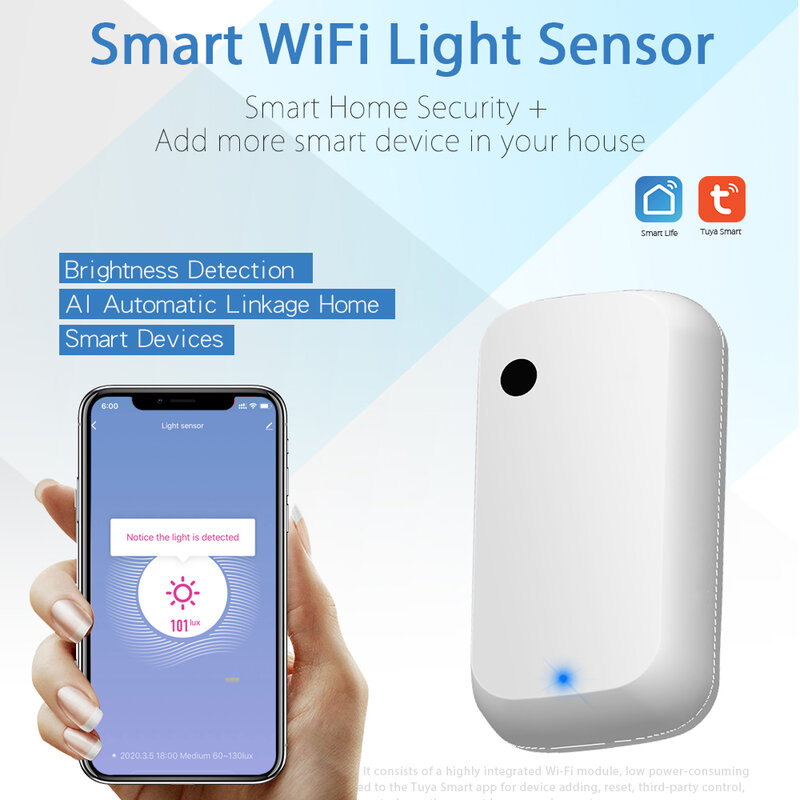 ELEOPARD-Sensor de luz que funciona con la aplicación Smart Life, Sensor de iluminación alimentado por TuYa