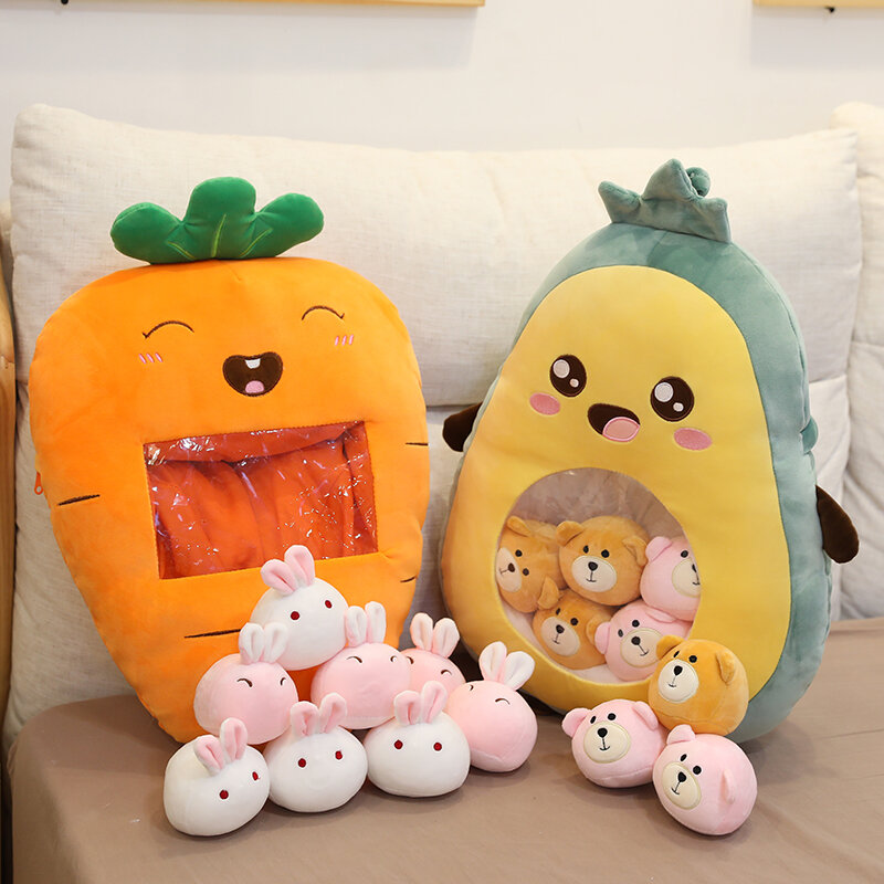 Travesseiro de pelúcia estufado, 8 peças, saco de brinquedo de frutas, morango, abacate, banana, brinquedo para crianças, presente de aniversário e natal para meninas