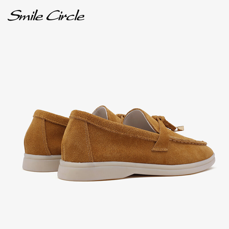 Smile Circle-mocasines de ante de vaca para mujer, zapatos planos sin cordones, de cuero genuino, talla grande 36-42