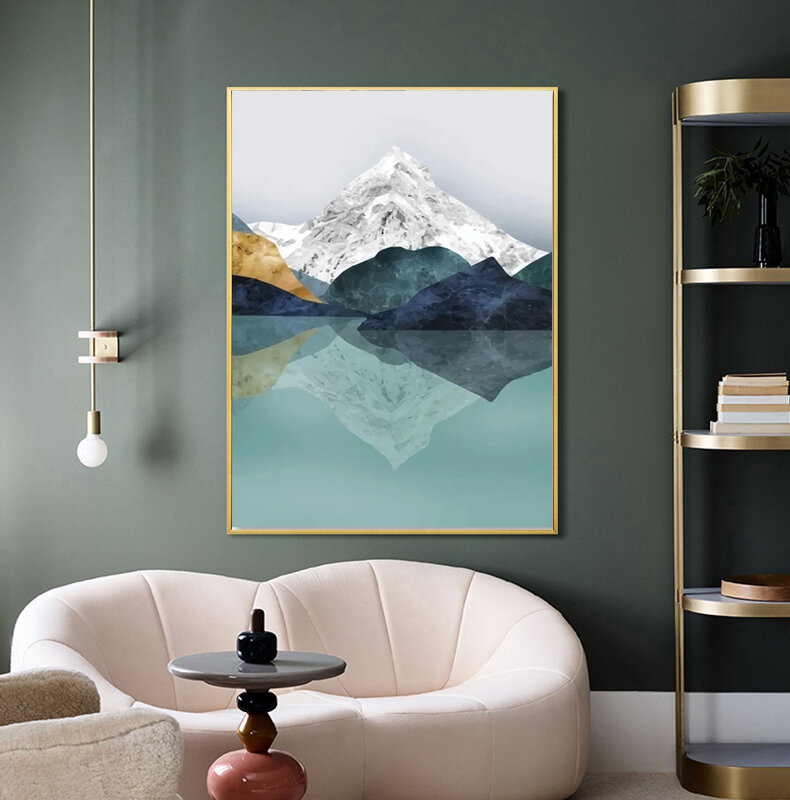 Cuadro sobre lienzo de paisaje nórdico para pared, pintura abstracta de montañas rocosas, impresión Ins para sala de estar, cama y hogar
