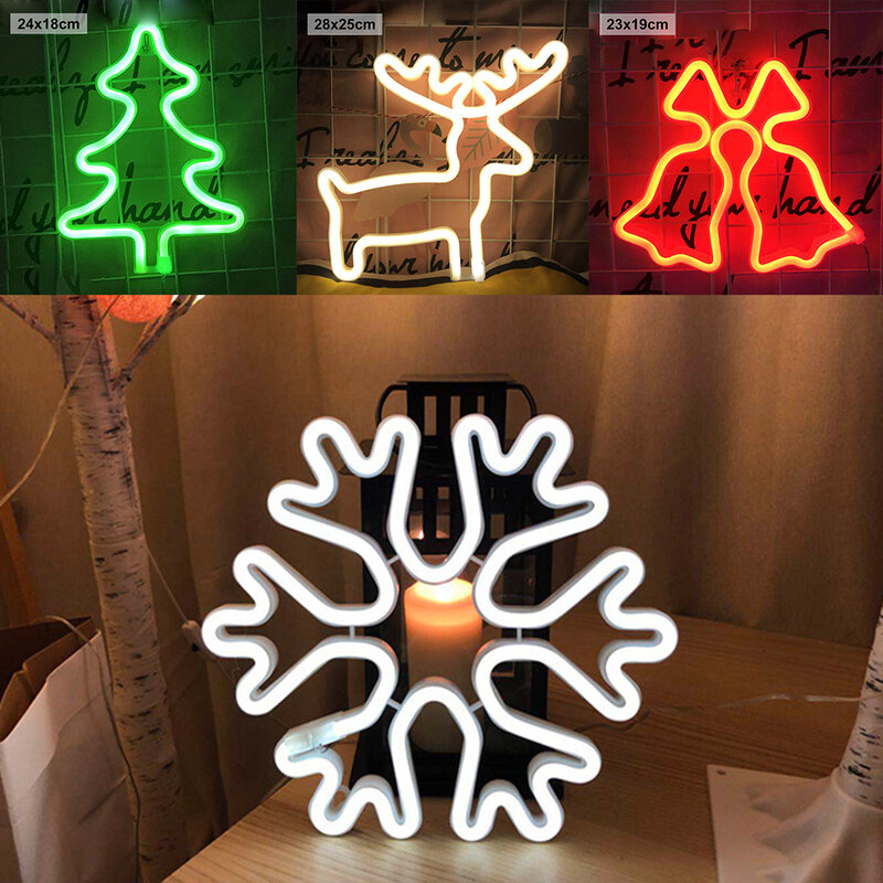 Panneau néon LED USB/batterie, cloche de cerf, flocon de neige, en forme d'arbre de noël, décoration de noël, pour fête de mariage