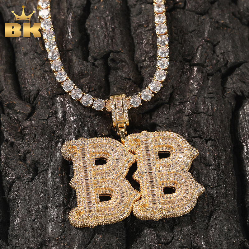 THE BLING KING Custom Name Iced Out Baguettecz Cubic Zirconia Number Letter Pendant Chain Necklace Hiphop Punk Jewelry For Gift