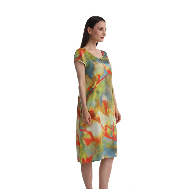 CISULI-vestido de satén de seda para mujer, vestido estampado de verano, talla grande XL/XXL/XXXL, 100%