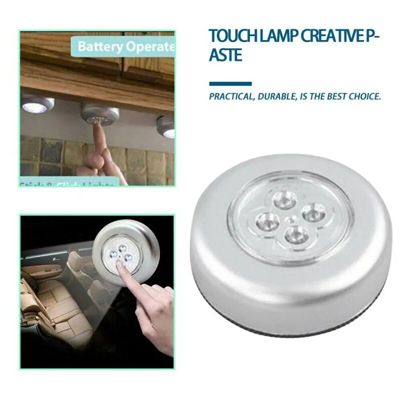 4 Led Touch Control Nachtlampje Ronde Lamp Onder Kast Push Stick Op Lamp Huis Keuken Slaapkamer Auto Gebruik