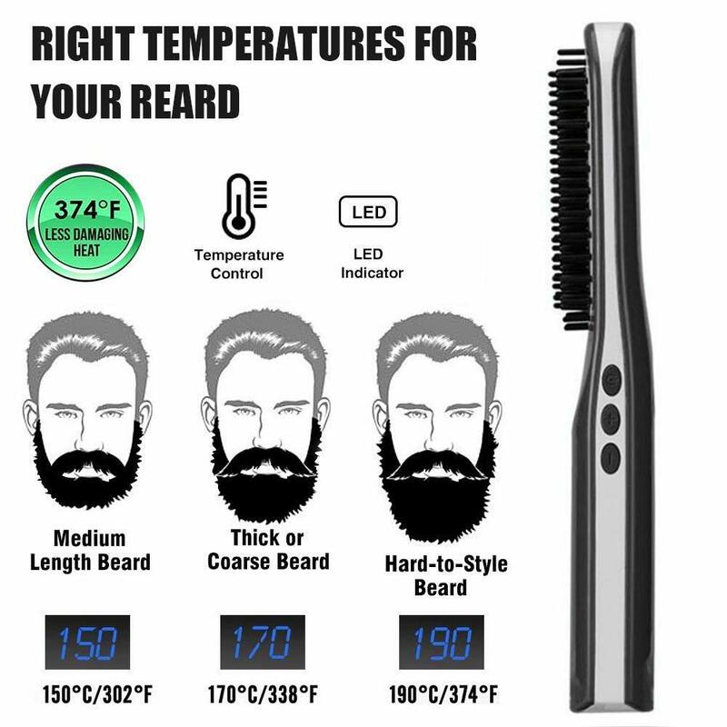 Alisador de pelo inalámbrico iónico, cepillo alisador de barba, peine, herramientas calientes