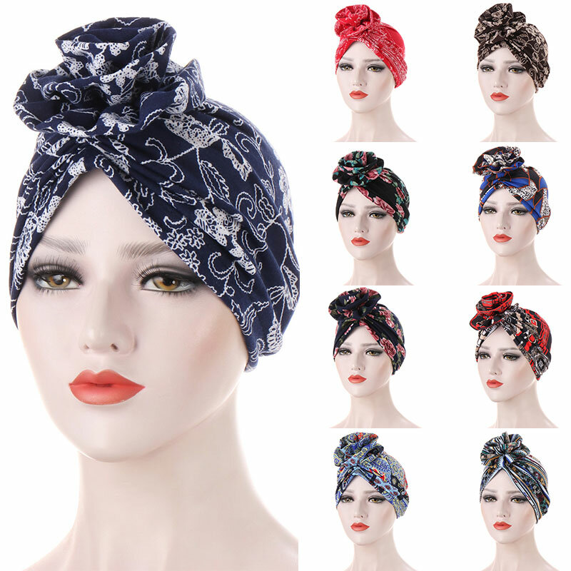 Turban en tissu imprimé de fleurs pour femmes, chapeau, Bonnet, Hijab, décoratif, pour tir de rue, 2021