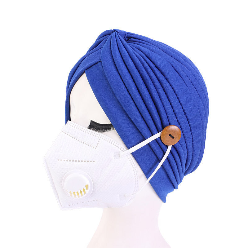 Turbante de algodón con botón para Mujer, gorro Hijab musulmán, Hijab africano indio, Turbante, 2021