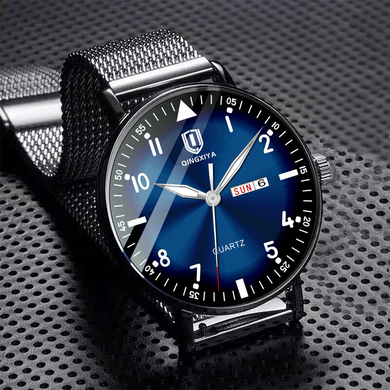 Qingxiya Top Merk Horloge Mannen Roestvrij Staal Business Datum Klok Waterdichte Horloges Heren Luxe Sport Quartz Horloge Voor Mannen