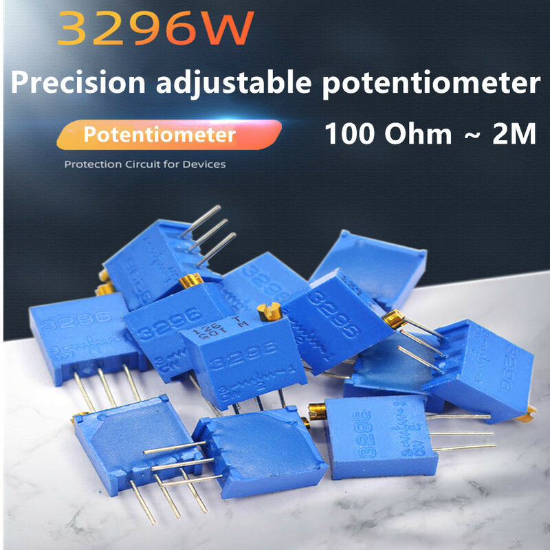 20Pcs/lot 3296W 103 10K Ohm Resistance Adjustment Multi-Turn Trimmer Potentiometer 1K 2K 5K 10K 220R 1R~2M Full Value 22 Kind