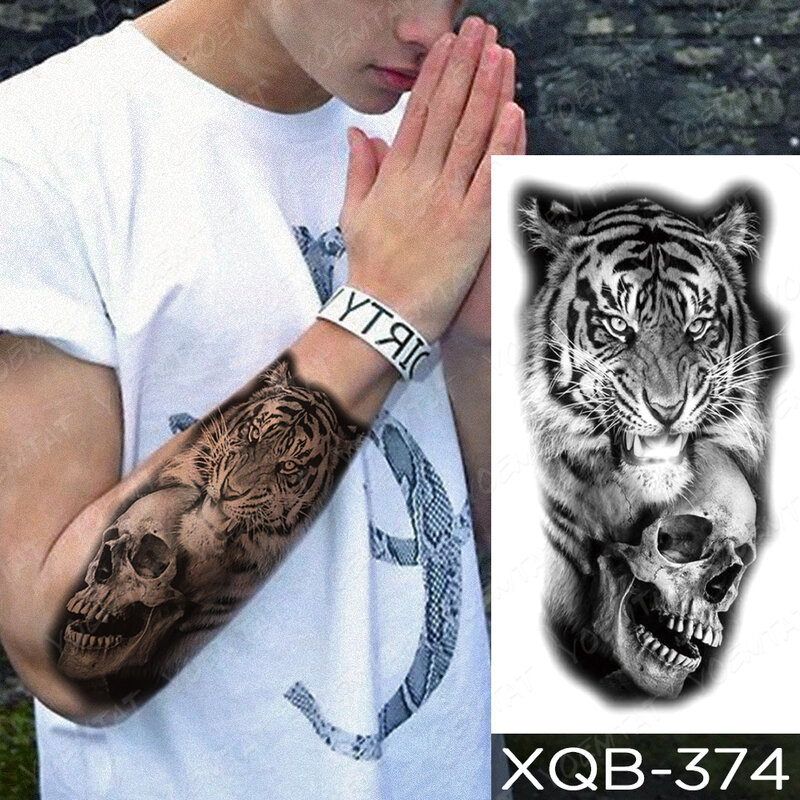 Autocollant de tatouage temporaire étanche, tigre Lion loup, transfert Tribal, Flash, tatouage, manches de bras, Art corporel, faux tatouages pour femmes,faux tatouage homme,tatouage éphémère