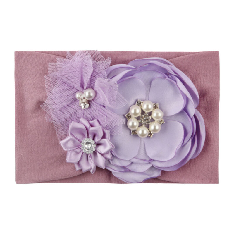Yundfly Boutique-Diadema ancha de nailon suave para niñas, accesorios para el cabello para recién nacidos, malla de satén, flor