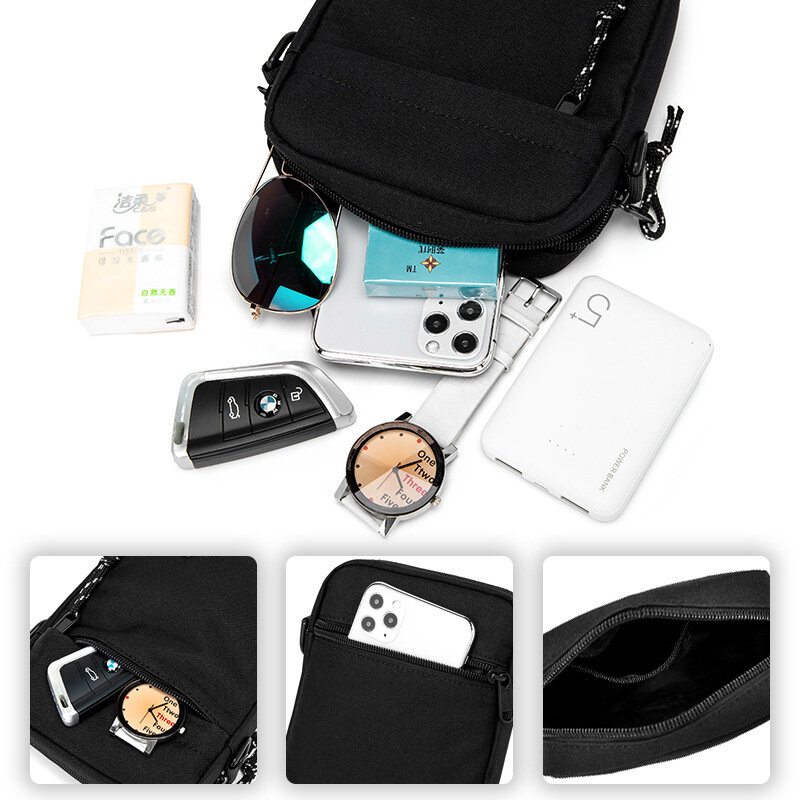 男性用の小さなバックパック,トレンディな小さなショルダーストラップ,胸用,ライト付き,男の子用のカジュアルなミニ携帯電話バッグ