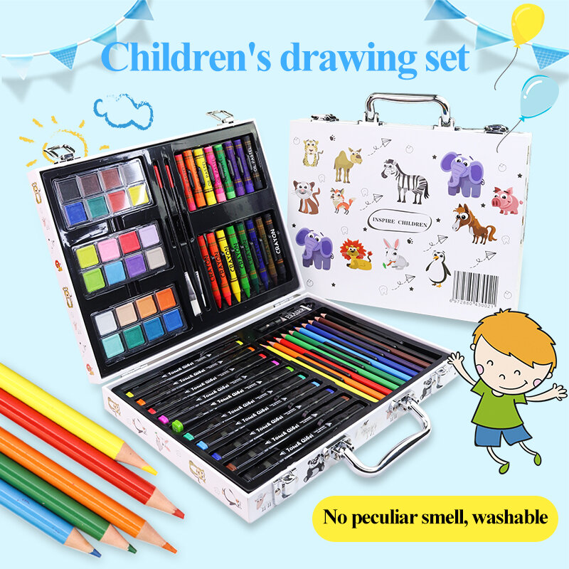 Conjunto de desenho infantil com marcador, lápis de cor, livro de colorir, pincel para aquarela, arte profissional suprimentos, 50 pcs, 59 pcs, 65 pcs, 66pcs