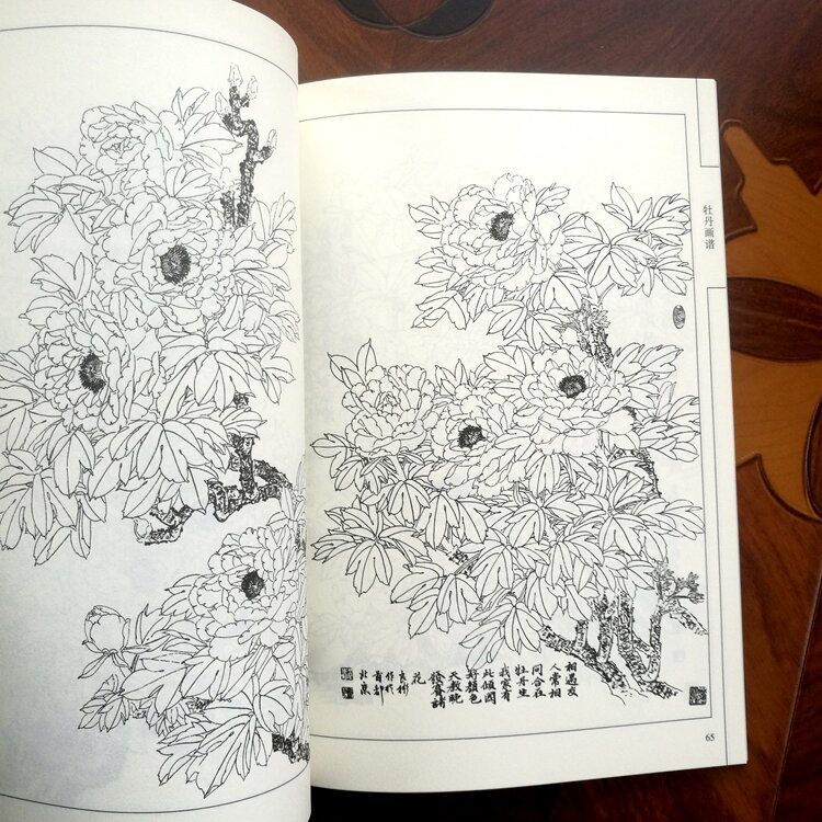 Nuevo libro de dibujo de líneas chinas: Peony Hua Pu, 94 páginas