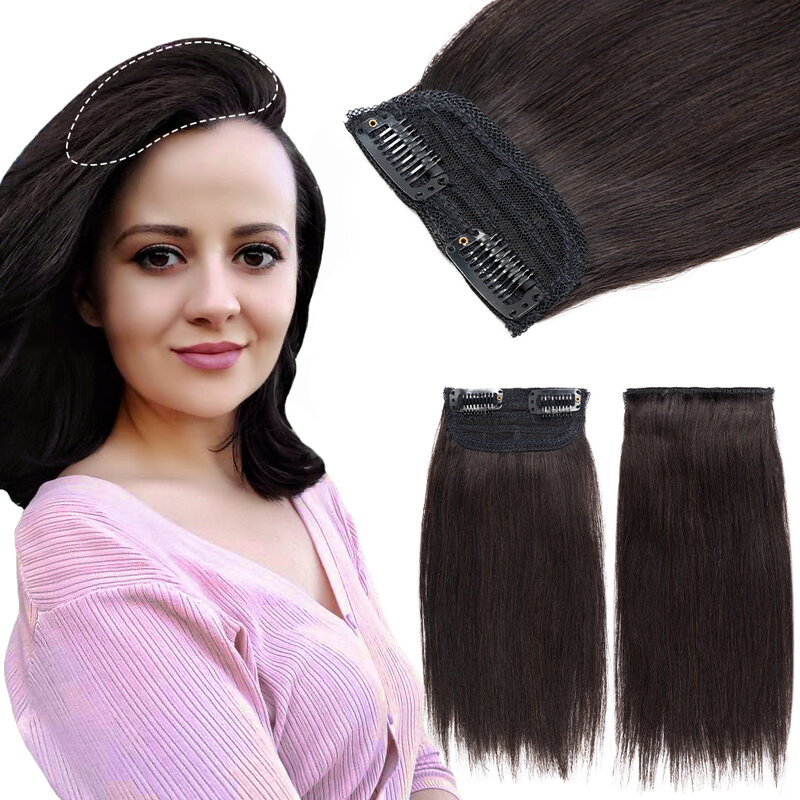 Isheeny Mini Clip In One Piece Real Natural Human Hair Remy Hair Pad On Both Sides For Men or Women Clips in Extensions